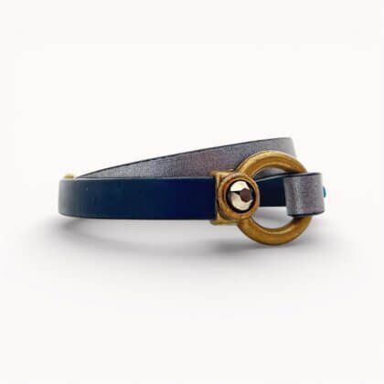 Blue and grey natural leather bracelet