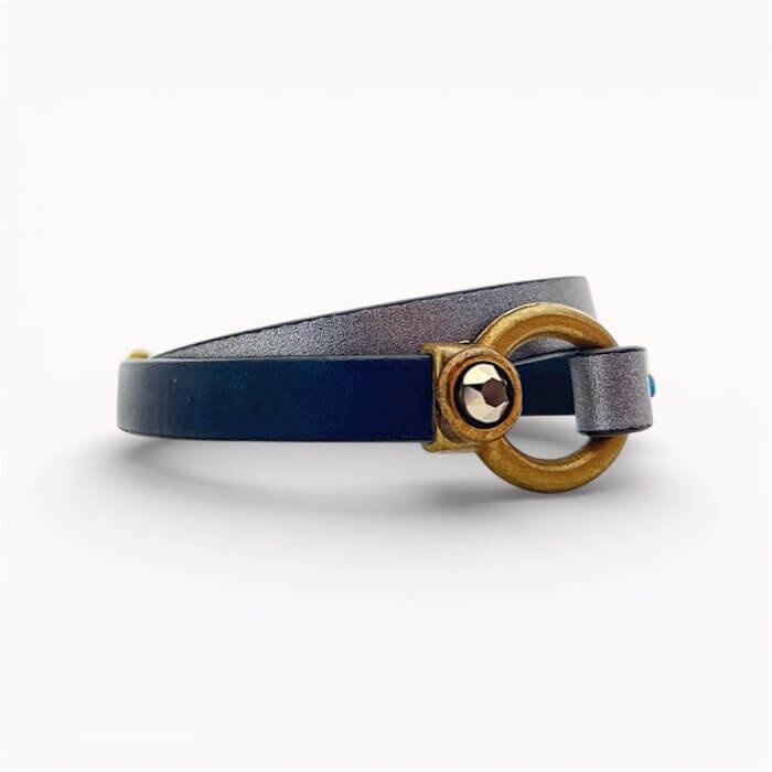 Blue and grey natural leather bracelet