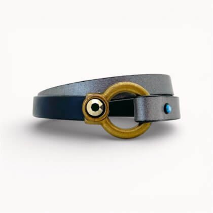 Blue and grey natural leather bracelet