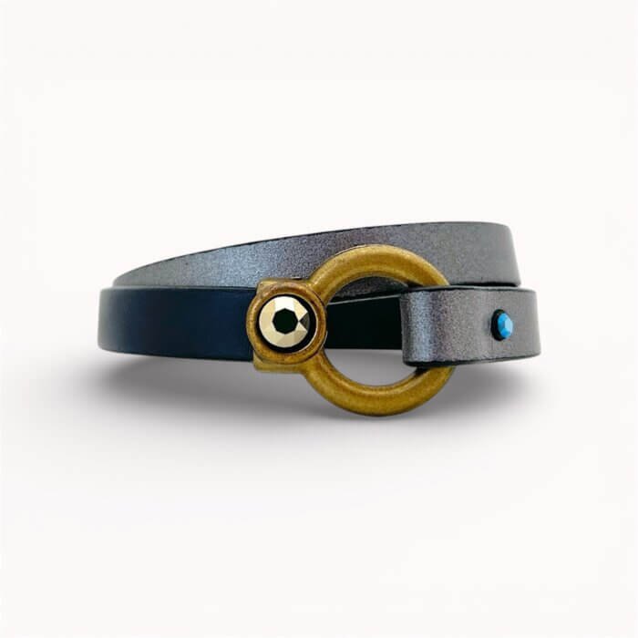 Blue and grey natural leather bracelet