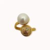 Double ring with lava and pearl
