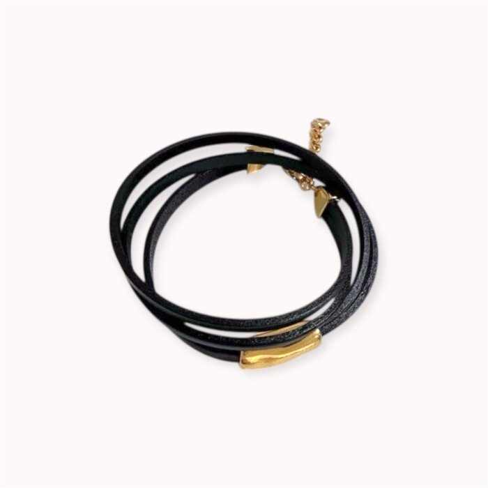 Brown natural leather double bracelet