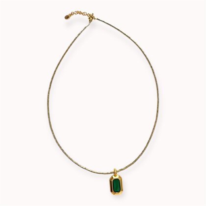 Hematite necklace with green enamel pendant