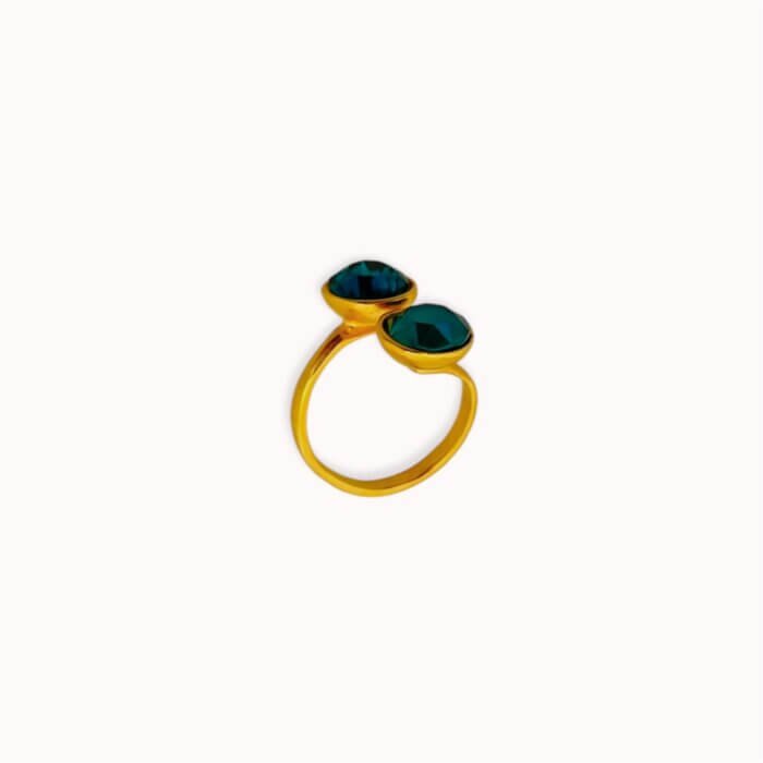 green ring Green double ring with Swarovski crystals