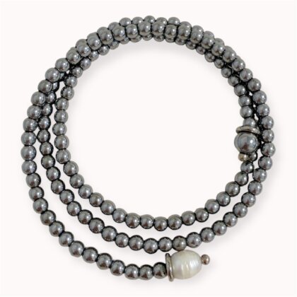 Grey hematite and pearls wrap necklace