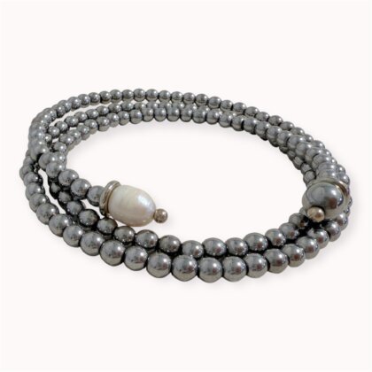 Grey hematite and pearls wrap necklace