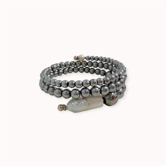 Grey hematite and pearls wrap bracelet