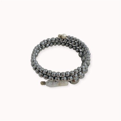 Grey hematite and pearls wrap bracelet