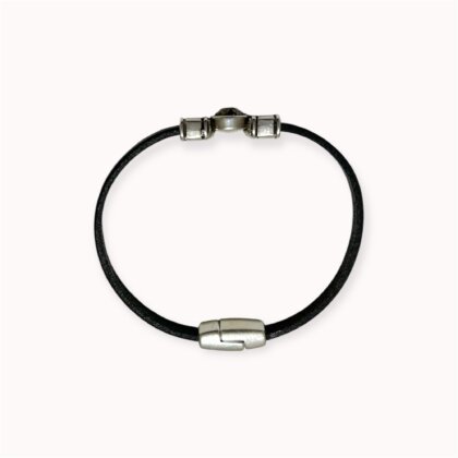 Juoda natūralios odos apyrankė su Swarovski kristalu