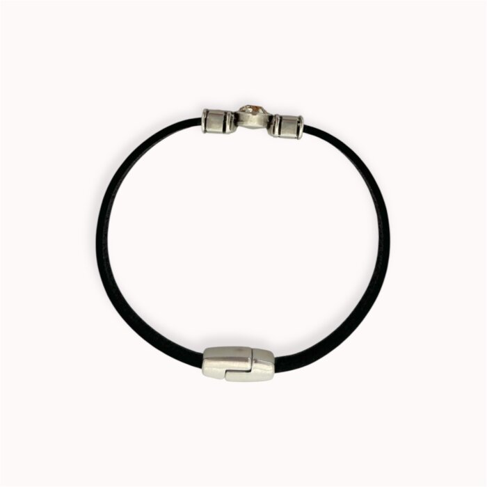 Juoda natūralios odos apyrankė su Swarovski kristalu