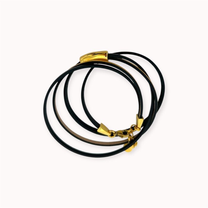 Juoda ir auksinė natūralios odos apvyniojama apyrankė