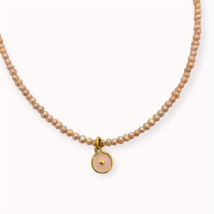 Pink pearl necklace with heart pendant