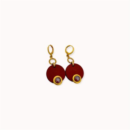 Bordeaux natural leather earrings with Swarovski crystals