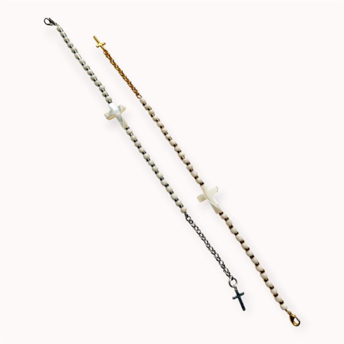 white bracelet White bracelet with shell cross