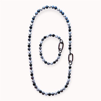 Hematite bracelet and necklace set with carabiner detail