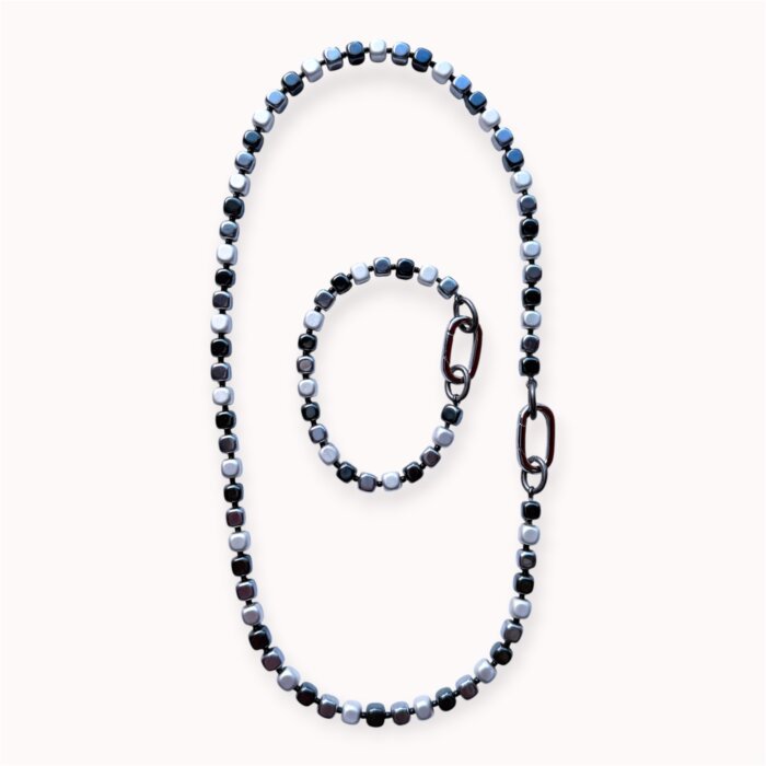 Hematite bracelet and necklace set with carabiner detail