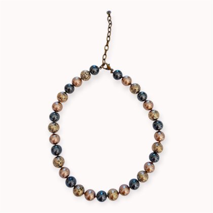 Brown and grey lava, hematite and Swarovski pearl necklace