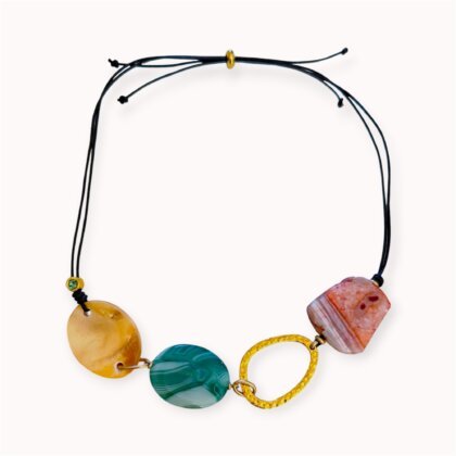 Natural stones and leather necklace