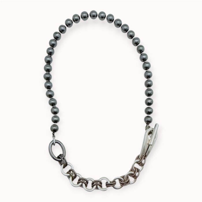Hematite and Silver Plated Brass Necklace