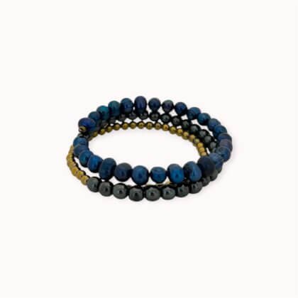 Blue pearls and grey hematite wrap bracelet