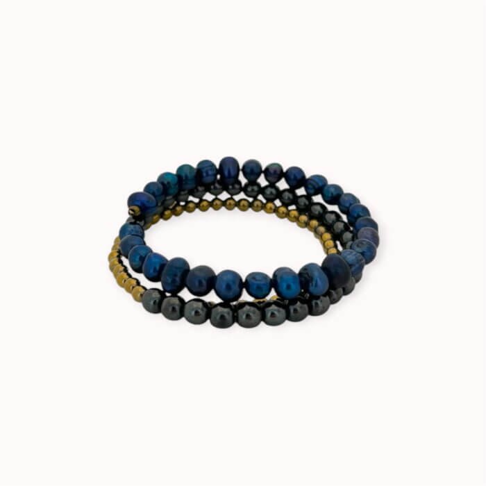 Blue pearls and grey hematite wrap bracelet