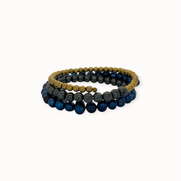 Blue pearls and grey hematite wrap bracelet