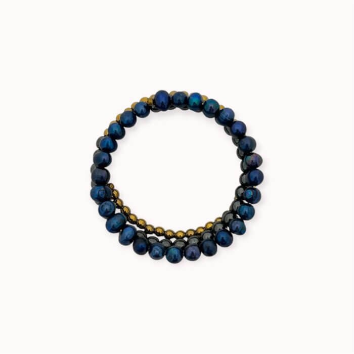 Blue pearls and grey hematite wrap bracelet