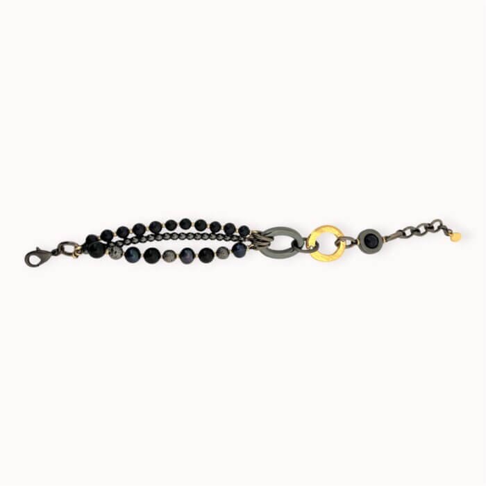 Blue hematite, pearls, onyx and cairo night bracelet