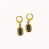 Gold plated drop earrings with blue enamel