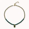 Green malachite and hematite neckalce with enamelled pendant