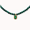 Green malachite and hematite neckalce with enamelled pendant
