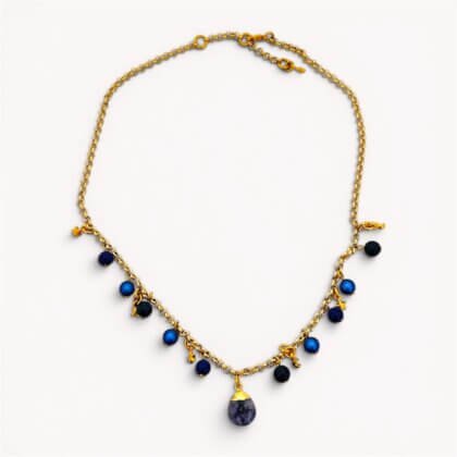 Chain with blue pearls, cairo night and lazurite pendants