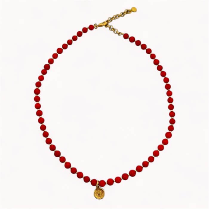 Red coral necklace with heart pendant