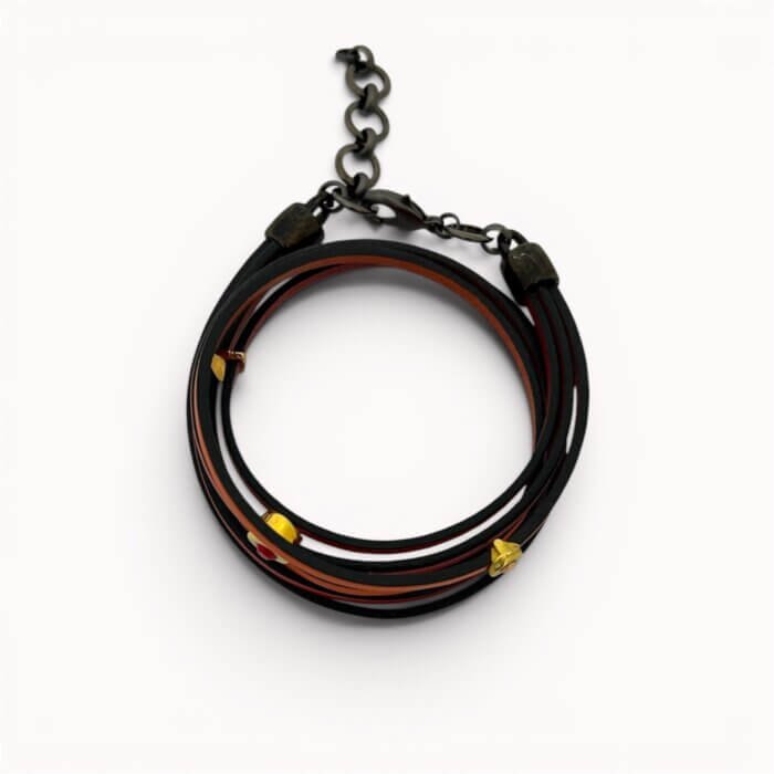 Red and orange natural leather triple bracelet