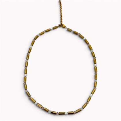 Minimalistic hematite, pearls and Swarovski crystals necklace