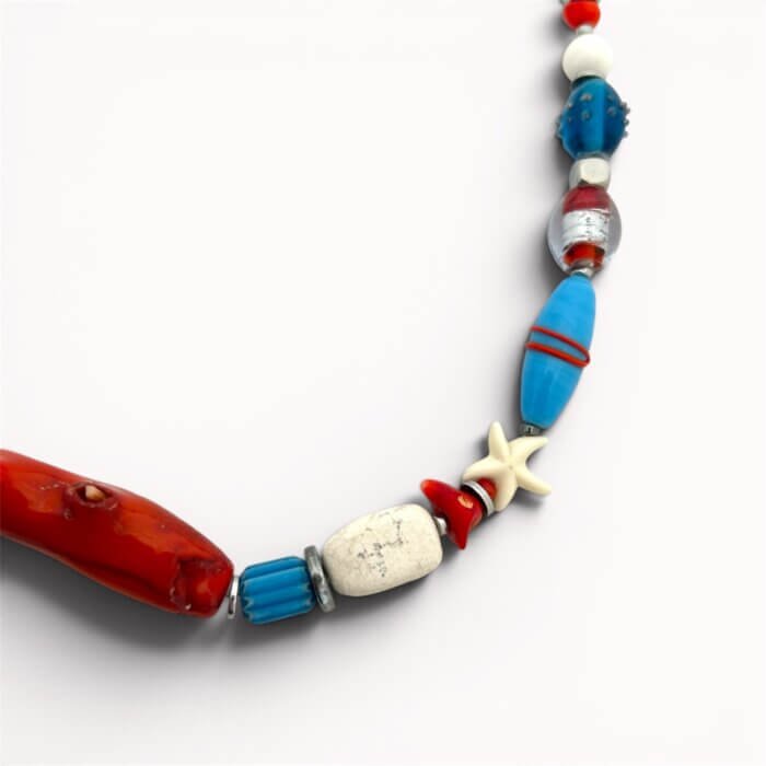 Blue, red and white necklace