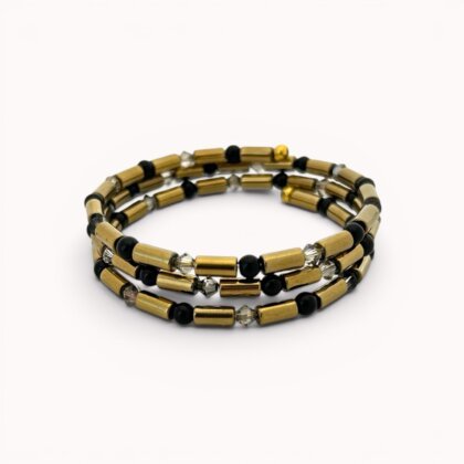 Black and gold hematite, onyx and Swarovski crystals wrap bracelet
