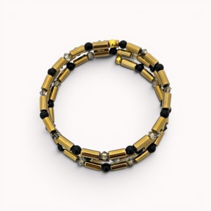 Black and gold hematite, onyx and Swarovski crystals wrap bracelet