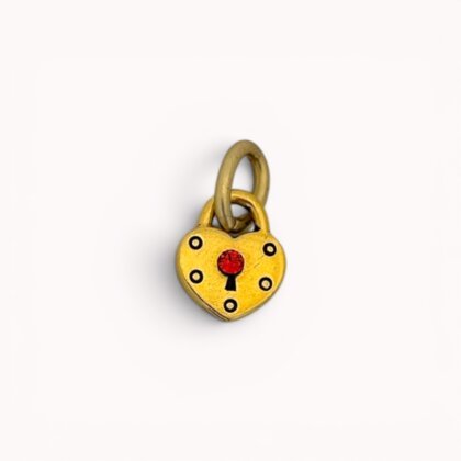 Gold plated heart lock charm with red Swarovski crystal