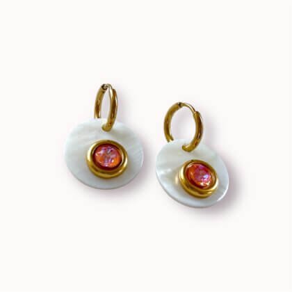 Hoop earrings with shell and Swarovski crystal
