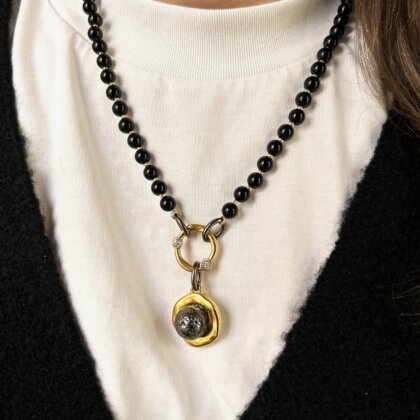 Obsidian necklace with lava pendant