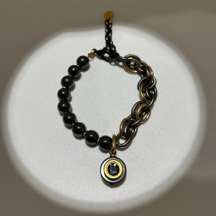 Hematite bracelet with swarovski crystal pendant
