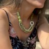 Žalias išskirtinis vėrinys su hovlitu, Swarovski perlais, daužtu kristalu ir kriaukle
