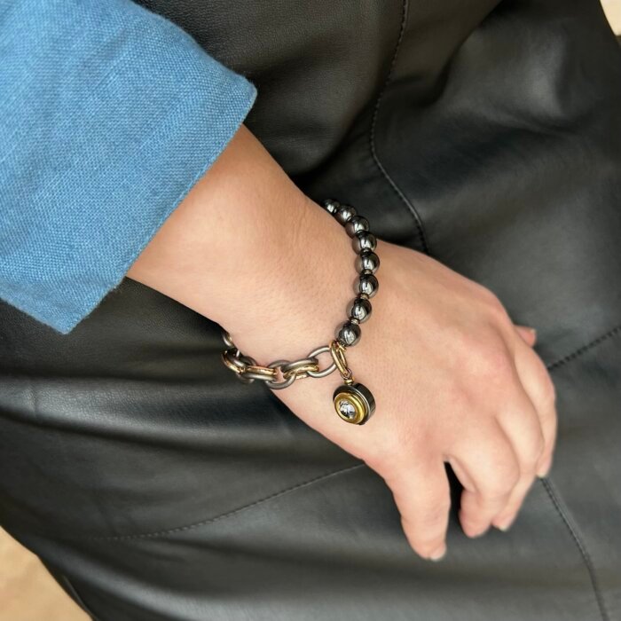 Hematite bracelet with swarovski crystal pendant