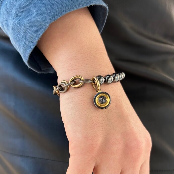 Hematite bracelet with swarovski crystal pendant