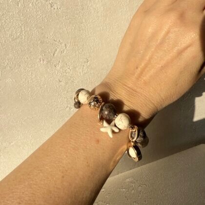Brown obsidian, lava and howlite bracelet