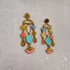 Colourful earrings, blue, pink, gold plated brass, stud earrings